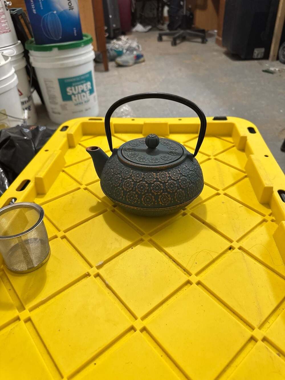 Primula Blue Floral Cast Iron Teapot Japanese Tetsubin with Stainless Steel Infu